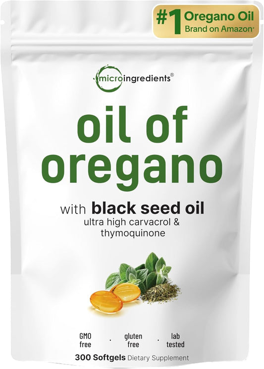 MicroIngredients - Aceite de Oregano 6000mg con black seed oil , 300 capsulas