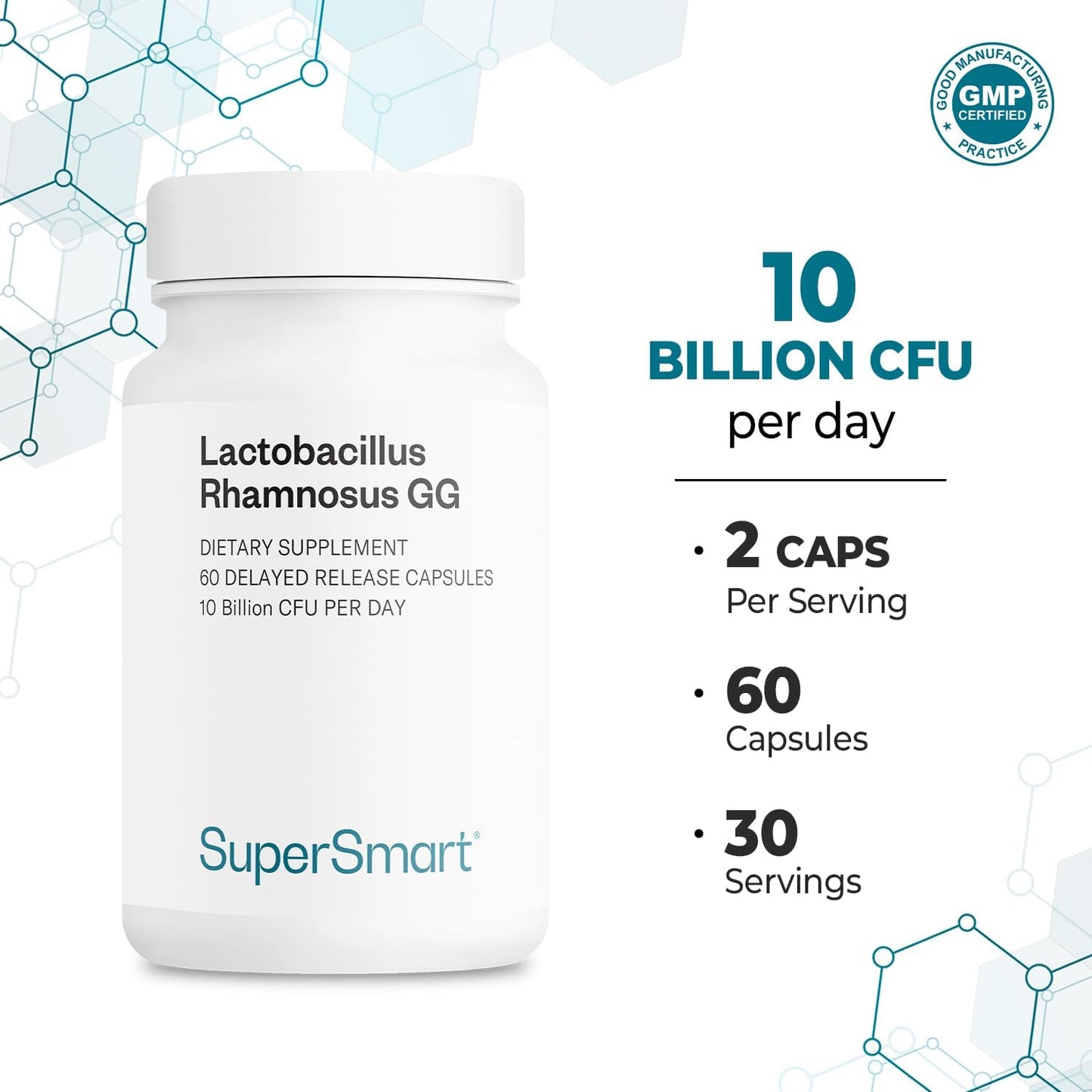 Super Smart - Lactobacillus Rhamnosus GG 10 Billion, 60 capsulas