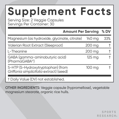 Sports Research® Sleep Complex (sin melatonina), 60 cáp