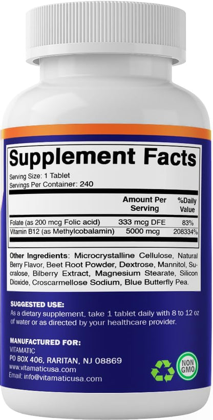 Vitamatic - Methyl B12 5000mcg , 240 comprimidos de disolución rápida