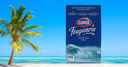 Clorox Fraganzia - Hojas de secadora suavizantes de tela, aroma fresco del océano, 105 unidades