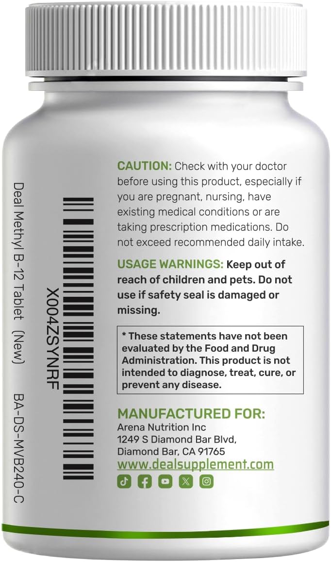 Deal Supplement - Methyl B-12(methylcobalamin) 5000mcg, 240 tabletas con sabor a fresa