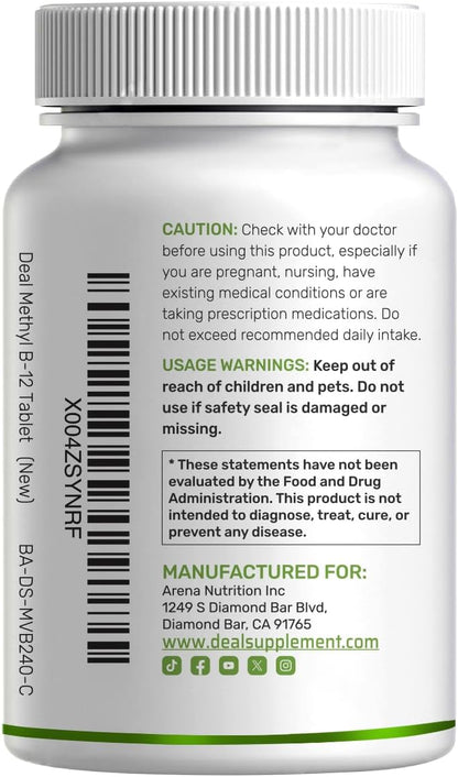 Deal Supplement - Methyl B-12(methylcobalamin) 5000mcg, 240 tabletas con sabor a fresa