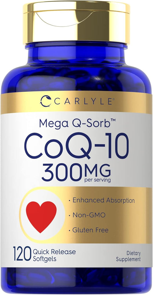 Carlyle CoQ10 300mg | 120 cápsulas blandas | Mega Q-Sorb Coenzima Q-10 | con extracto de pimienta negra | Suplemento sin OMG, sin gluten