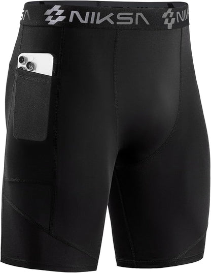 Pantalones cortos de compresión para hombre con bolsillo, para deportes, entrenamiento, correr