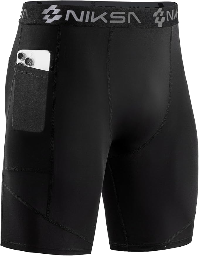 Pantalones cortos de compresión para hombre con bolsillo, para deportes, entrenamiento, correr