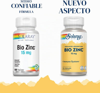 Solaray Bio Zinc 15 mg, apoyo para la salud inmunológica, 100 cápsulas