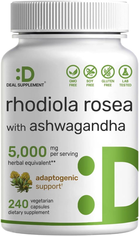 Rhodiola Rosea con Ashwagandha 5000mg , 240 capsulas vegetarianas - Deal Supplement