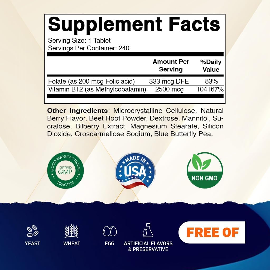 Vitamatic - Methyl b12 2500mcg, 240 comprimidos de disolución rápida