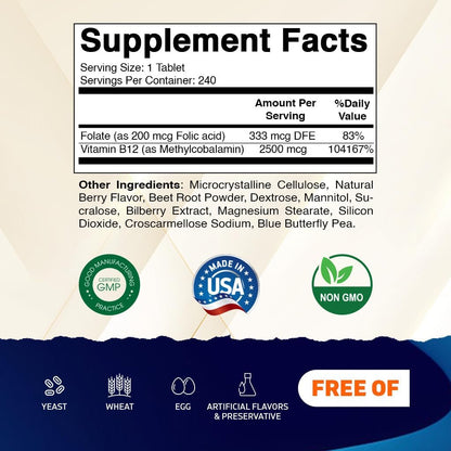 Vitamatic - Methyl b12 2500mcg, 240 comprimidos de disolución rápida