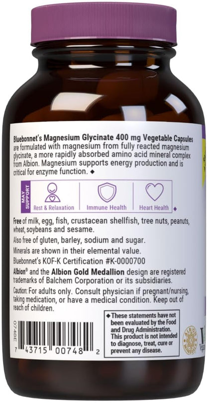 BlueBonnet  - Magnesio Glycinate 400mg, 60 capsulas