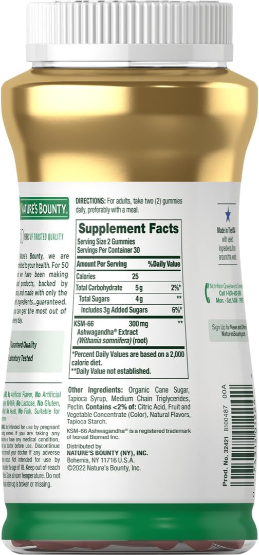 Nature's Bounty Gomitas Ashwagandha KSM-66 , 300 mg  60 gomitas