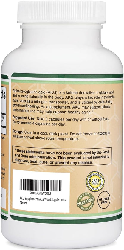 Double Wood - AKG(Alpha-Ketoglutaric Acid), 1000mg - 180 capsulas