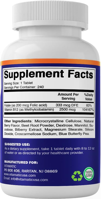 Vitamatic - Methyl b12 2500mcg, 240 comprimidos de disolución rápida
