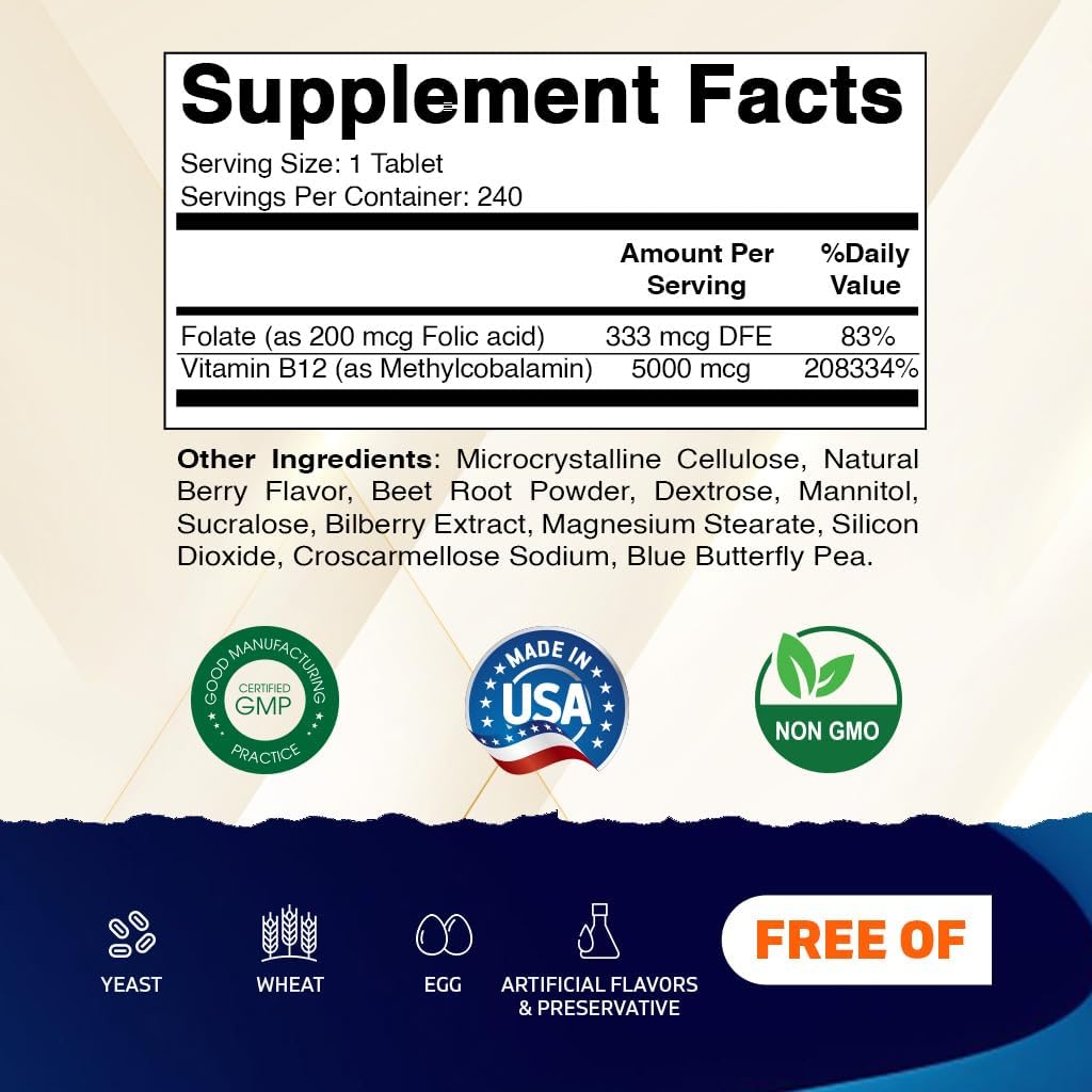 Vitamatic - Methyl B12 5000mcg , 240 comprimidos de disolución rápida