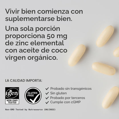 Sport Research, Picolinato de zinc de 50 mg con aceite de coco orgánico, 60 softgels