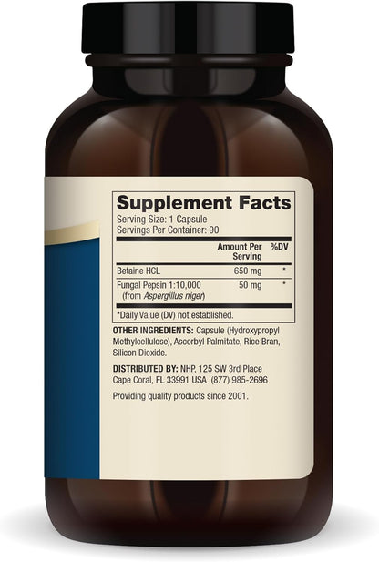 Dr. Mercola Suplemento de Betaína HCL y Pepsina , 90 Capsulas.