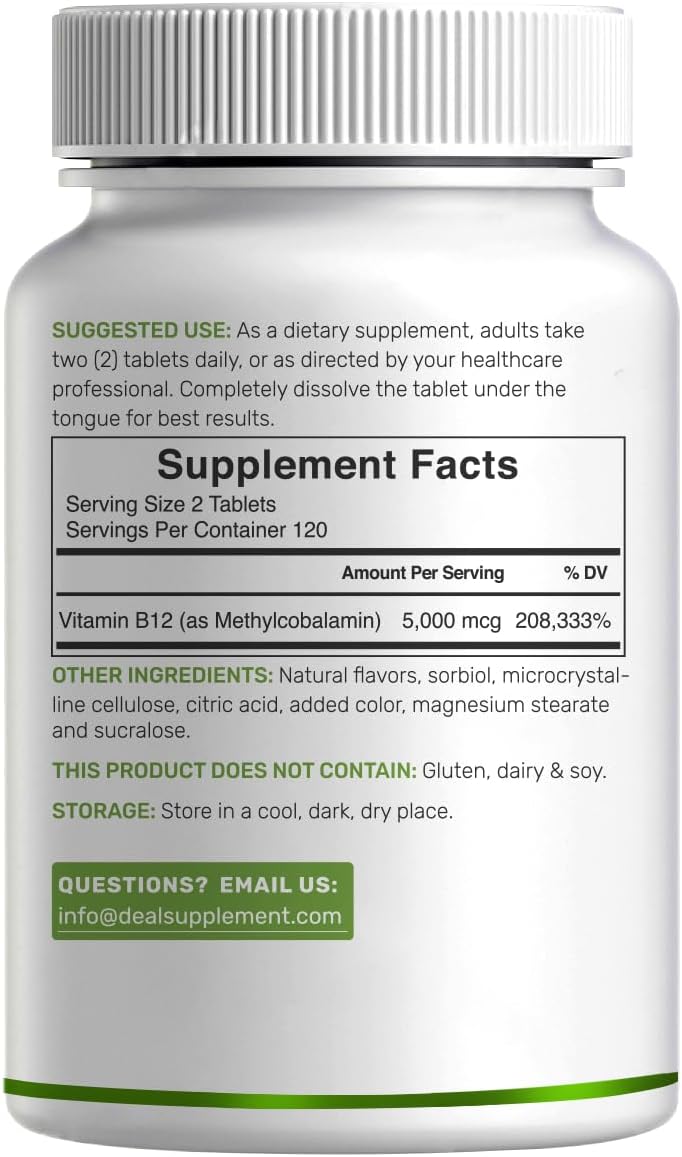 Deal Supplement - Methyl B-12(methylcobalamin) 5000mcg, 240 tabletas con sabor a fresa