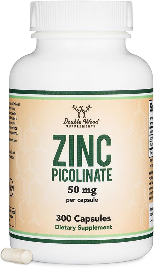 Double Wood  Picolinato de zinc 50 mg, 300 cápsulas