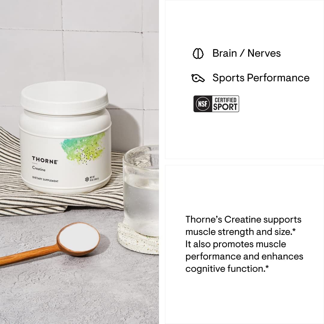 Thorne Research - Creatina en polvo para promover la producción de energía, masa corporal magra, resistencia muscular y potencia. Certificado NSF para el deporte