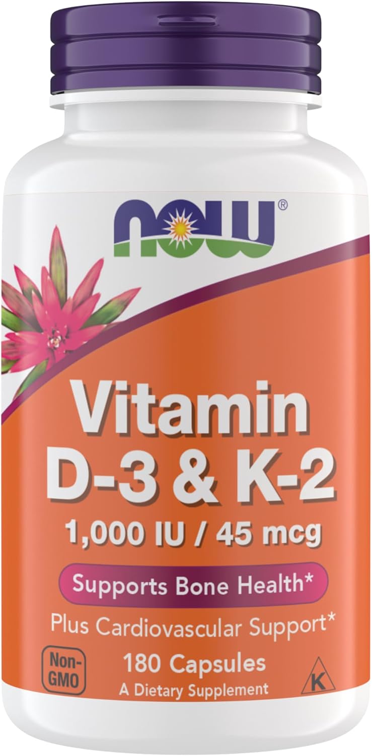 Now - Vitamina D-3( 1,000IU) + K-2 (45mcg)- 180 capsulas