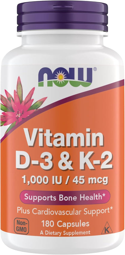 Now - Vitamina D-3( 1,000IU) + K-2 (45mcg)- 180 capsulas