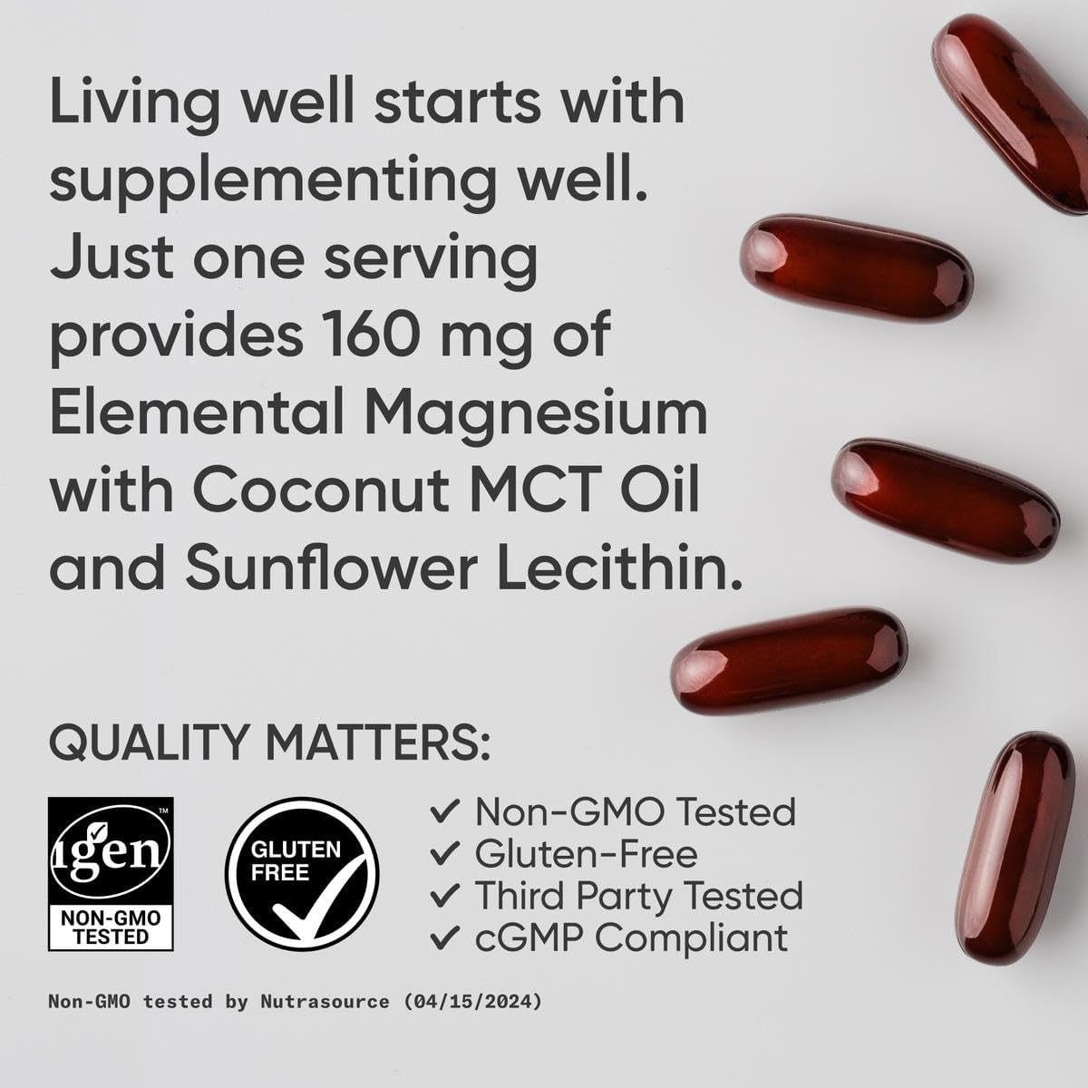 Sports Research® Glicinato de magnesio - 160 mg de magnesio quelatado - 120 Softgels