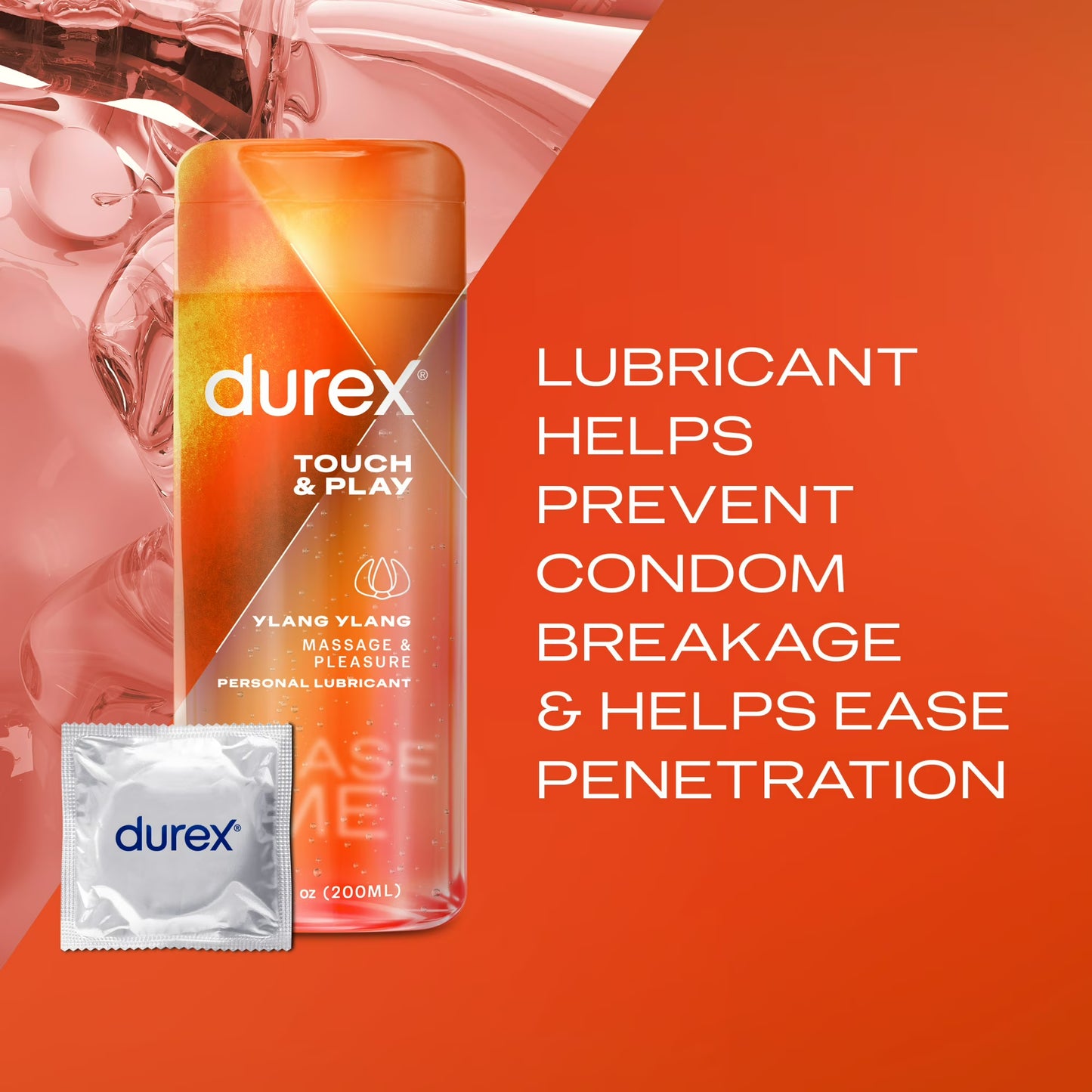 Durex Touch & Play- Lubricante personal a base de agua  para sexo, masaje y placer, Ylang Ylang, 200ml