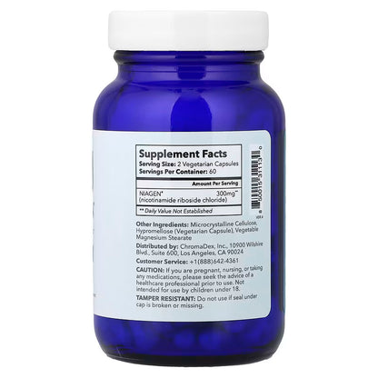TRU NIAGEN Suplemento NAD patentado para la función cerebral, antienvejecimiento y regeneración celular, niagen, 120 Capsulas