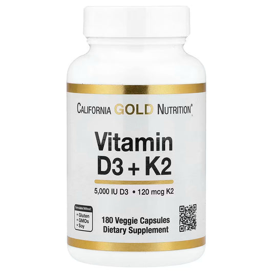 California Gold Nutrition, Vitamina D3 + K2 con MK-7, 180 cápsulas vegetales