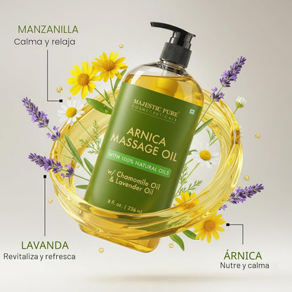 MAJESTIC PURE Aceite de masaje muscular puro de árnica para terapia de masaje, manzanilla - 236ml
