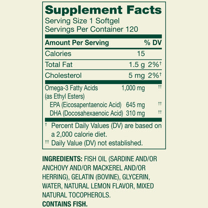 Spring Valley Proactive Support Omega-3, 1000 mg, Cápsulas Blandas