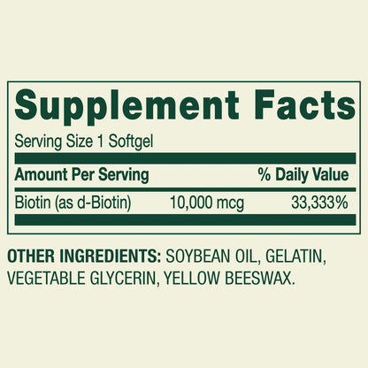 Spring Valley Biotin Softgels, Dietary Supplement, 10,000 mcg 120 softgels