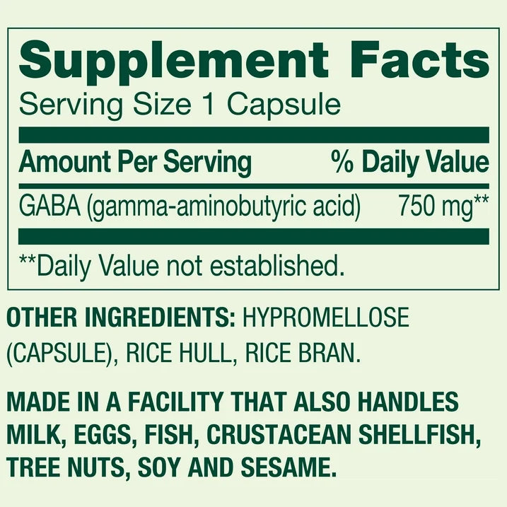 Spring Valley - Gaba 750mg, 100 Capsulas