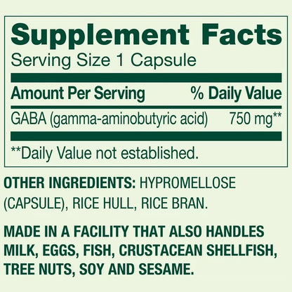 Spring Valley - Gaba 750mg, 100 Capsulas