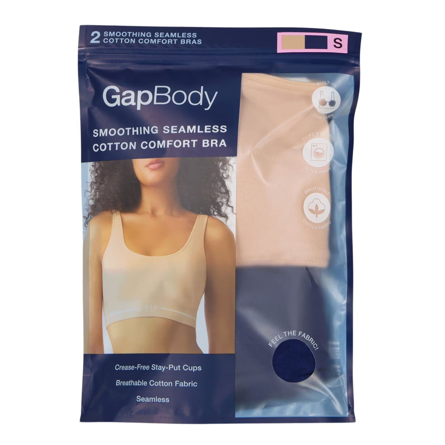 GapBody Sujetador deportivo cómodo de algodón sin costuras  para mujer (paquete de 2)