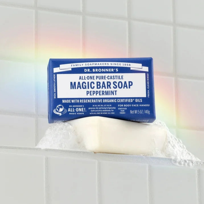 Jabon Dr. Bronner's Magic -CastilPuree, Aceite de Coco Orgánico, Menta, 140g