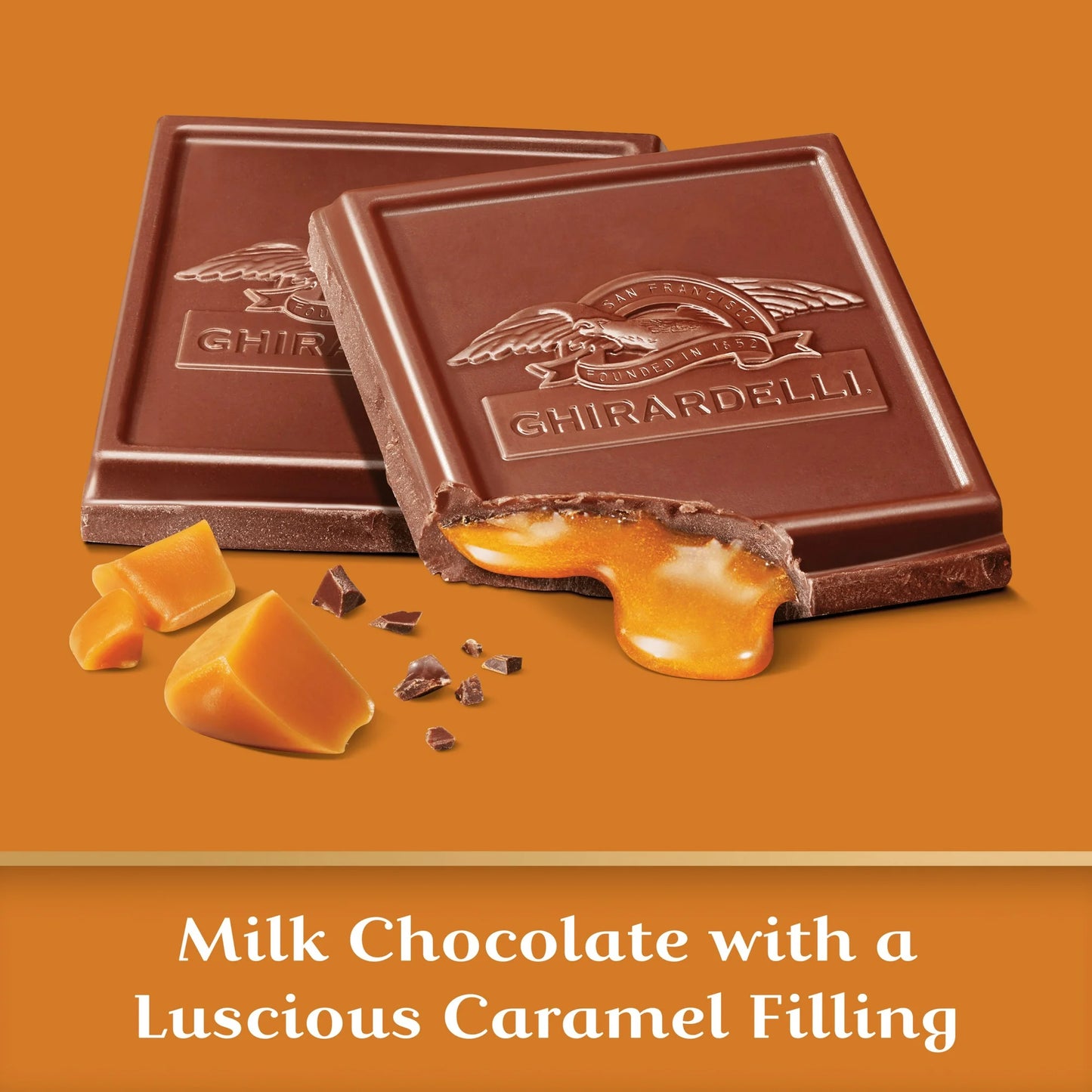 GHIRARDELLI Barra de Cuadrados de Chocolate con Leche y Caramelo - 138g