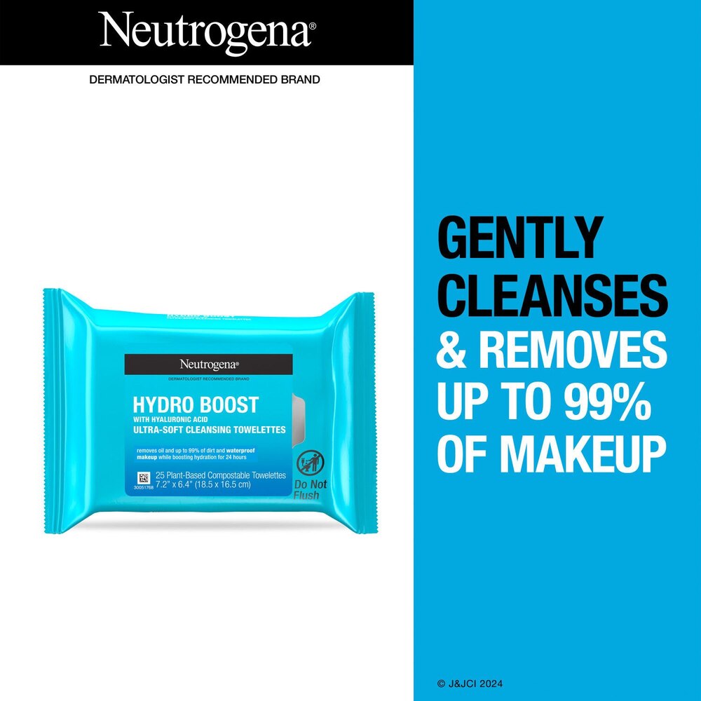 Toallitas Limpiadoras y Desmaquillantes Faciales Neutrogena HydroBoost, 25 Unidades