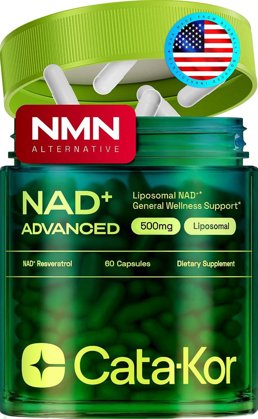 Cata-Kor Suplemento liposomal NAD+ con resveratrol - Alternativa al suplemento NMN - 60 cápsulas
