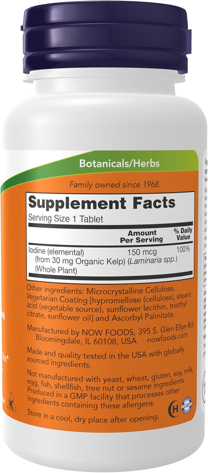 NOW Suplementos, Kelp 150 mcg de yodo natural, 200 tabletas