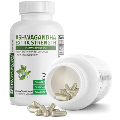 Ashwagandha Bronson  Extra Fuerte , modo y estress con BioPerina - 120  Capsulas