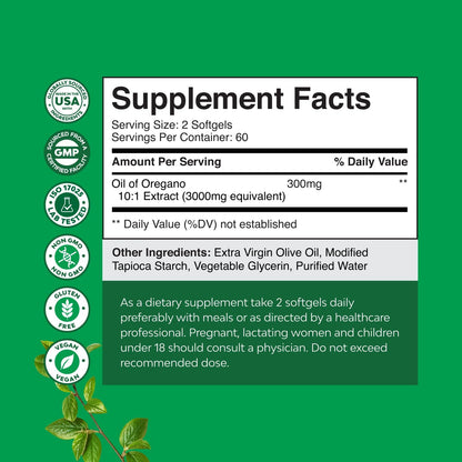 Natures Craft Aceite de Oregano con carvacrol 70% para digestión y apoyo inmunológico, 120 Softgels