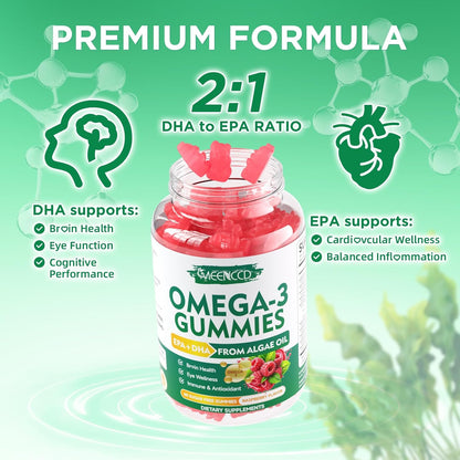 MEENCCD Gomitas veganas Omega-3 de 1000 mg, 60 unidades