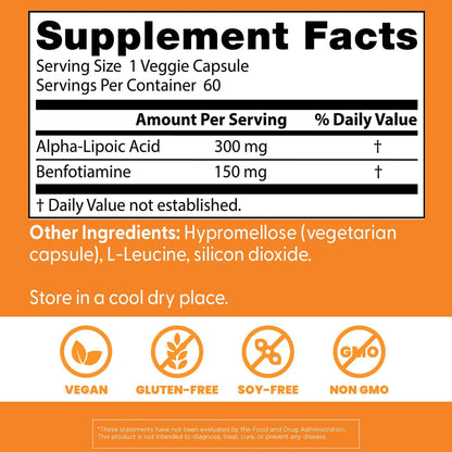 Doctor's Best Benfotiamine 150 + ácido alfa lipoico 300, 60 cápsulas vegetales