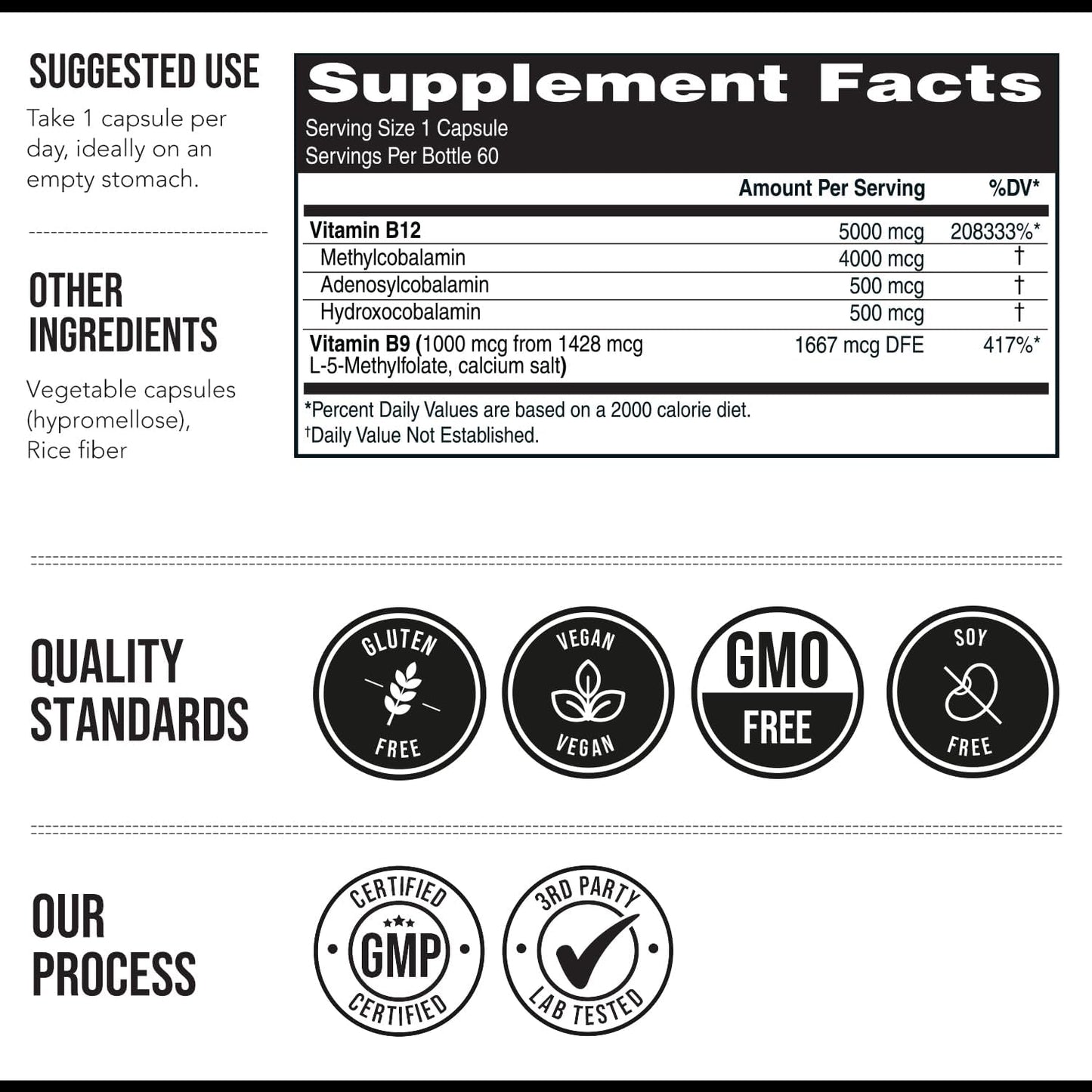 Triquetra - BioActive Vitamina B12 5000mcg resistencia máxima, 60 capsulas