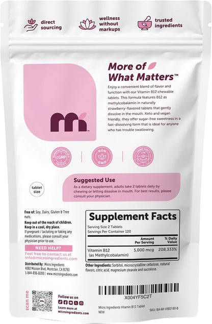 Micro Ingredients - Vitamina B12 methylcobalamin 5,000mcg - 240 tabletas