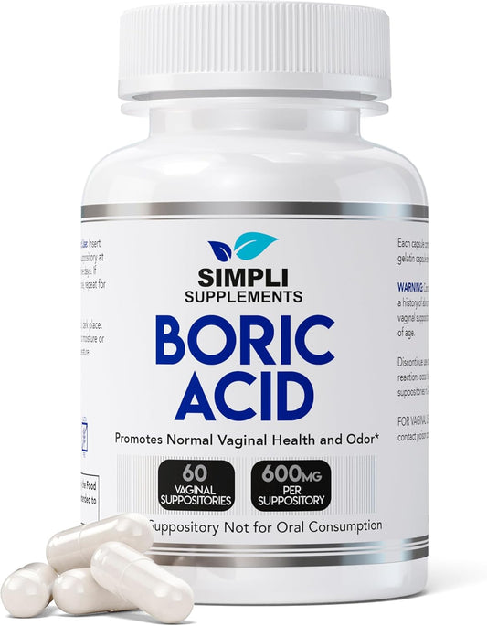 Supositorios  Vaginales de ácido bórico para mujeres Simpli Supplements  60 unidades