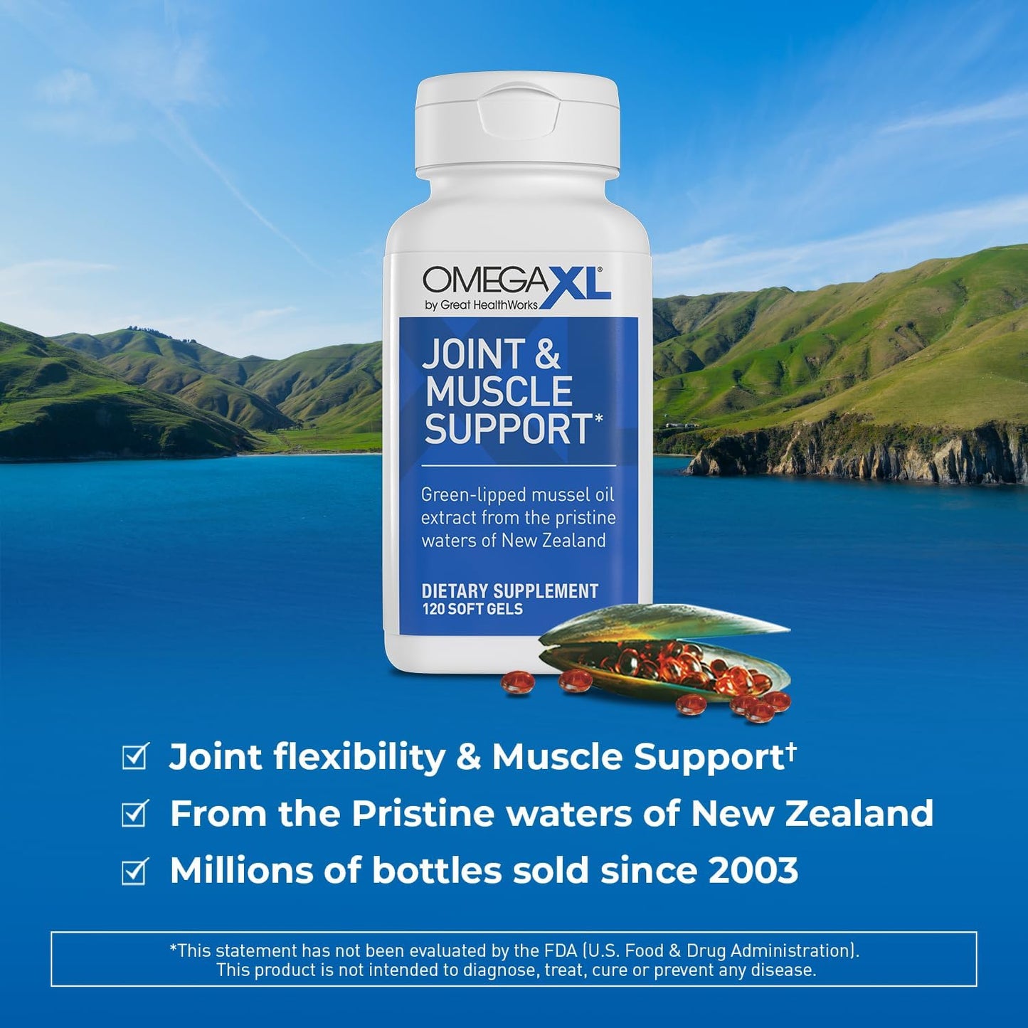 OmegaXL Joint Support Supplement - Natural Muscle Support, Green Lipped Mussel Oil,120 Capsulas de Gel