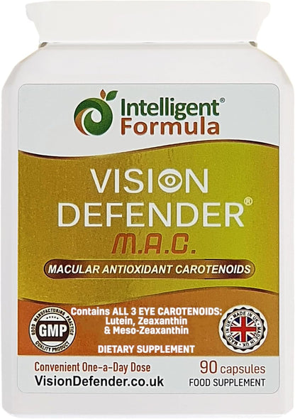 Suplemento ocular Vision Defender MAC: luteína, zeaxantina y meso-zeaxantina triple antioxidante carotenoides para la salud ocular y la vista 90 cápsulas